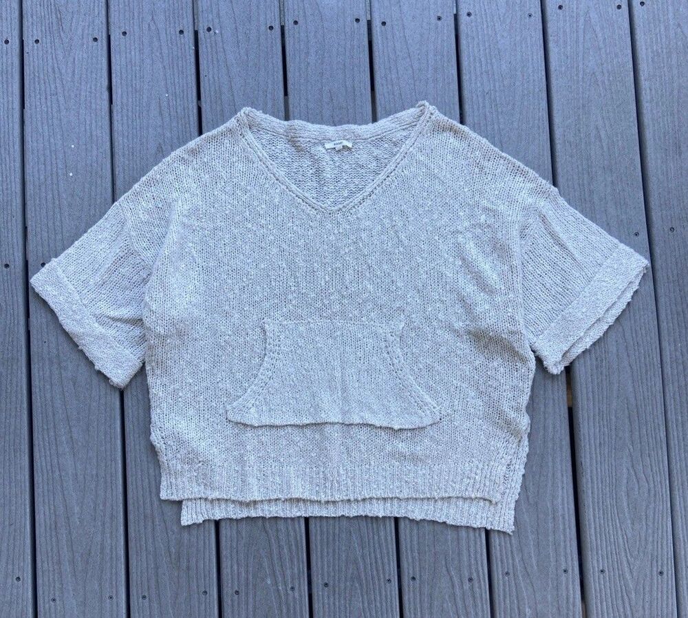 Easel Sweater Womens S/M Open Knit Sweater Oversize Boho Short Sleeve Top